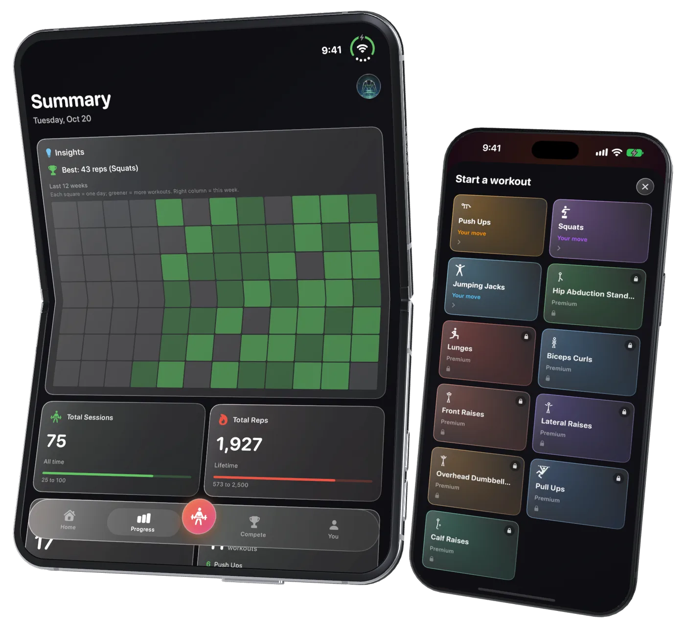 RepSquad on iPhone Duo and iPhone: real app screens