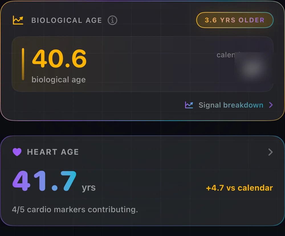 Body Vitals Tab „Gesundheit“: Karte „Biologisches Alter und Herzalter“ mit echten Daten