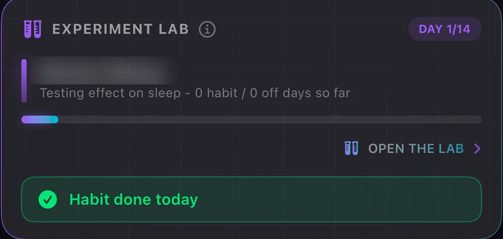 Body Vitals Tab „Gesundheit“: Karte „Experiment Lab“ mit echten Daten
