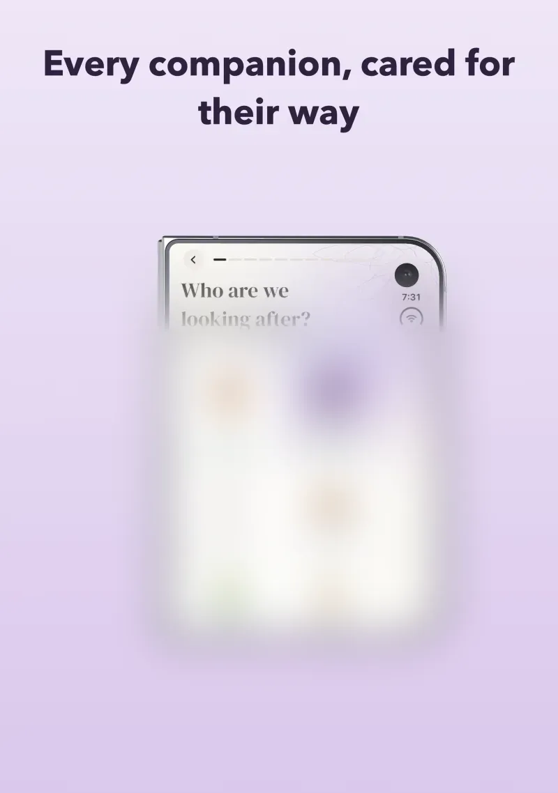 Every companion, cared for their way. Choosing a species on an iPhone Duo